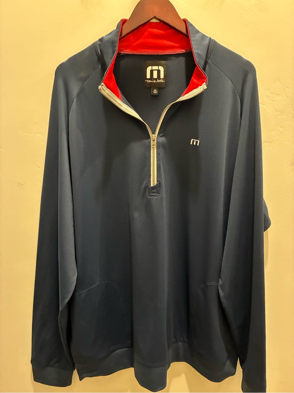 Travis Mathew Navy Half-Zip Pullover with Red Collar Accents Size 2XL #golf